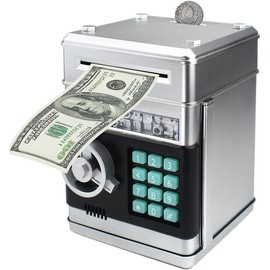 Piggy Bank Electronic Mini ATM for Kids,Money Safe Box Cash Coin Can Password Code Lock for Kids-Hot Gift,Best Present for Children Boys Girls (Silver) - Color: Rose Gold