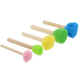 Sponge Stamp DGZZI 2Sets Mini Cute Round and Flower Shapes Painting Brush with Wooden Handle for Children Painting, DIY, Craft, Scrapbooking, Drawing, Ink, Card Making, Multicolor Paint Sponges Brush