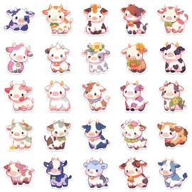 Cow Stickers, 50 Pcs Colorful Cow Animals Stickers for Water Bottle Laptop Phone Bike Luggage Notebook Decal Stickers for Kids Girl Teens (Rainbow Cow)