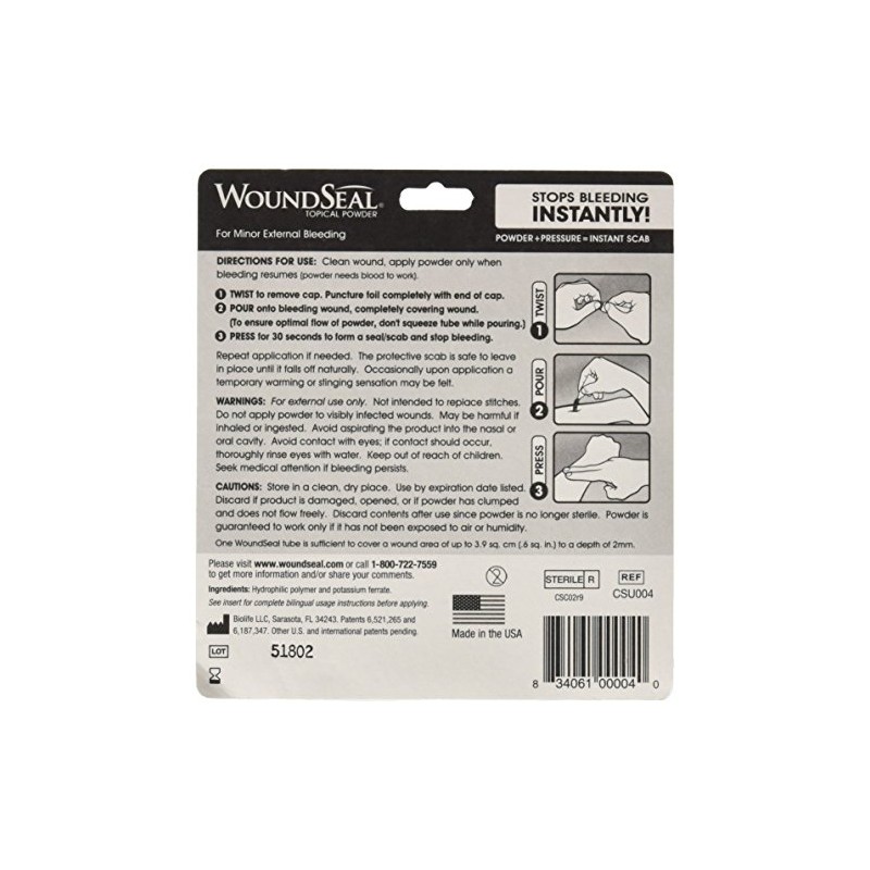 Polvo para heridas Woundseal 4 EA., paquete de de 2,