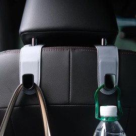 Qirc Car Hooks, 2 Pack Leather Car Storage Organizer Bag Hooks, Universal Car Back Seat Headrest Hanger for Hanging Bags, Handbags, Shopping Bags (Grey)