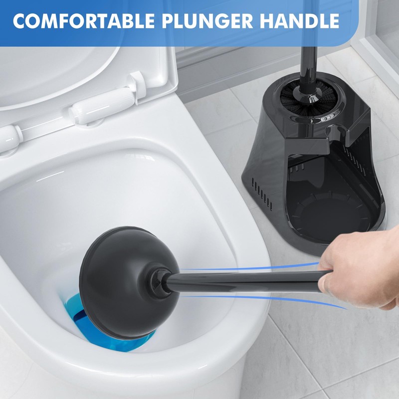 Toilet Plunger and Brush with Holder, 2-in-1 Bowl Brush and