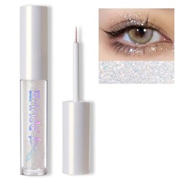 Erinde Sombra De Ojos Glitter, Altamente Pigmentado  Delineador De Ojos Líquido Con Brillo Plateado, A Base De Gel, Maquillaje De Ojos Metálico Con...
