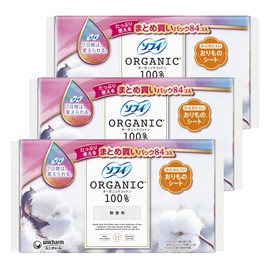 Sofy Orimono Sheets, Organic Cotton, Unscented, Organic Cotton, 5.5 inches (14 cm), 84 Pieces (Panty Liners, Wrapping Sheets), 3 Pack