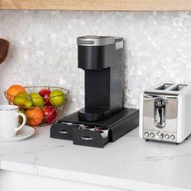 Mind Reader Single Serve Pod Organizer, 2 Drawers, 24 Pod Capacity, Keurig Mini Compatible, 24.1L x 31.1W x 6.4H cm, Black