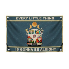 3x5 Feet Summer Flag "Eevery Little Thing Is Gonna Be Alright" with Four Brass Grommets - Vintage Hippie Poster for Home Room - Polyester Office Wall Decoration - Cool Flags for Decor Boys Room