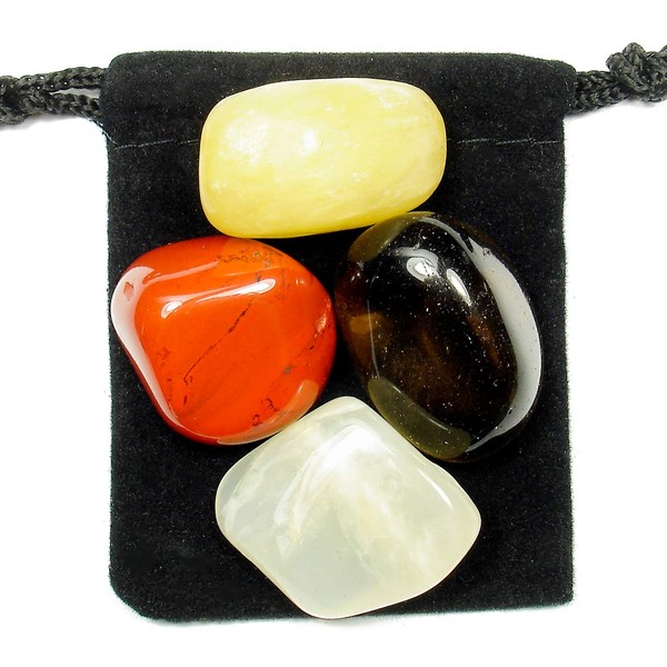 The Magic Is In You Stress Relief Tumbled Crystal Healing Set with Pouch & Description Card - Calcite, Jasper, Moonstone, & Smoky Quartz