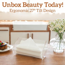 Acrylic Tissue Box Holder Rectangle - 2025 Unique Clear Tissue Box Cover Rectangle with 27°Ergo Tilt, Decorative Tissue Holder for Bathroom Décor, Living Room, Desk Accessories (Transparent)