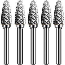 KOTVTM Carbide Burr Set 1/4" Shank SF-5 Die Grinder Bits Tungsten Double Cut Burr Bits (1/2" Cutter Dia X 1" Cutter Length) for Die Grinder Kits Metal Grinding Drilling Polishing (5pcs)