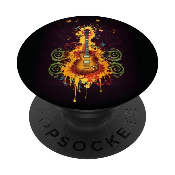Guitar Plays Musician Flame Fire Burst Guitar Pick. PopSockets with