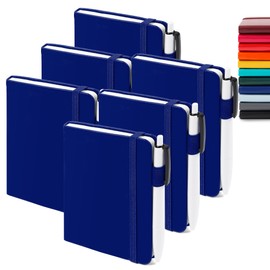 feela 6 Pack Pocket Mini Notebooks Bulk, Small Cute Memo Notepads Hardcover College Ruled Lined Journals with Pen Holder for School Business Work, with 6 Black Pens, 3.5”x 5.5”, A6, Navy