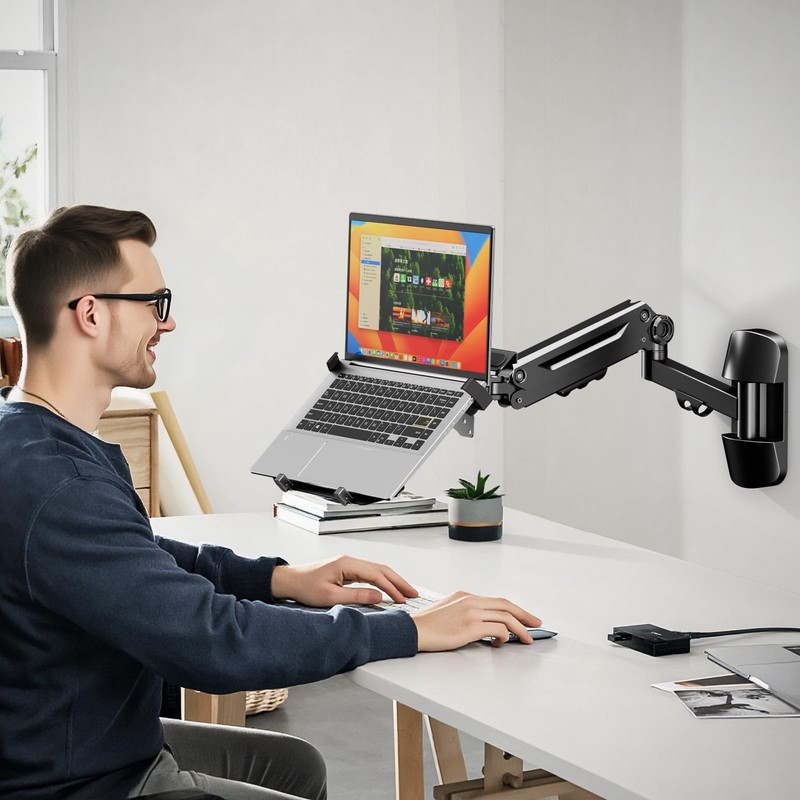 PUTORSEN 2-in-1 Laptop Wall Mount, Gas Spring Arm for 10-17