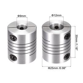 sourcing map 2PCS Motor Shaft 9mm to 12mm Helical Beam Coupler Coupling 25mm Dia 30mm Length