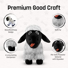 FGA Marketplace Black Sheep Plush Toy - Entertaining Plushy Lamb with 2 Squeakers, Suitable for Small to Medium-Sized Dogs - Made with Soft, Highly-Durable, & Pet-Safe Polyester Material