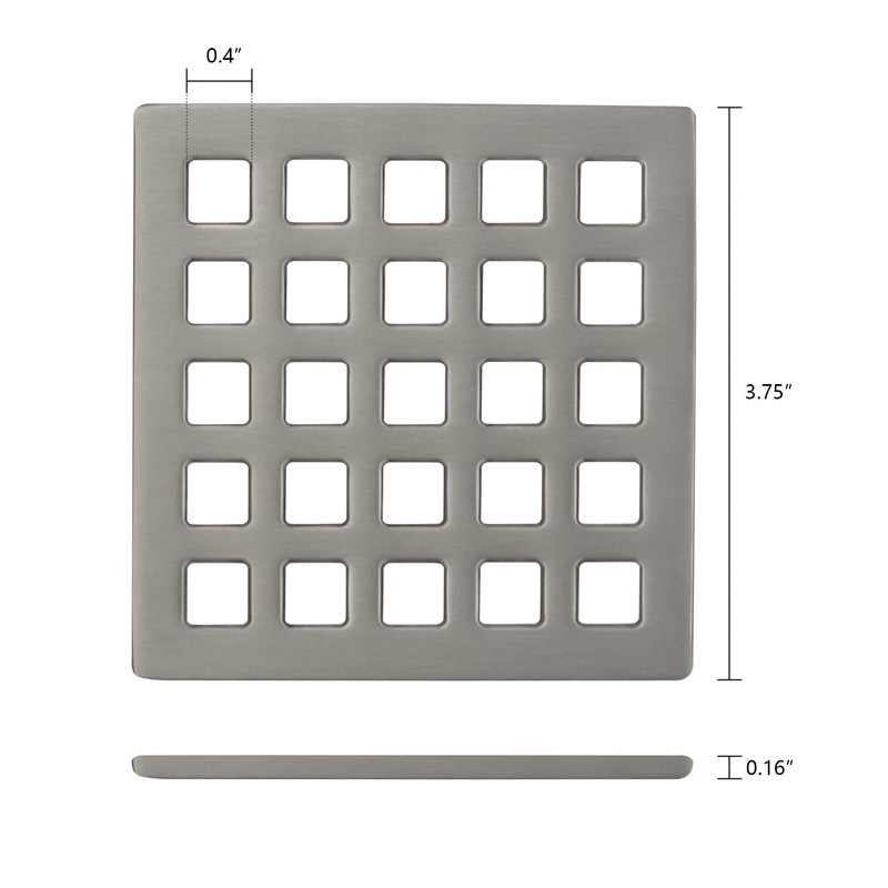 Uni-Green 3-3/4 inch Square Shower Drain Grate - 3.75" Brushed