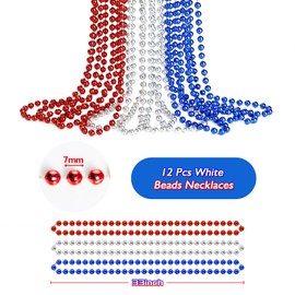 ZZYFGH 33'' 7mm Metallic Red/Silver/Blue Bead Necklace Bulk, Mardi Gras Round Beaded Necklaces for July 4th Party Favors Costume Necklace (12 Pcs)