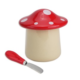 IBEQUEM Mushroom Shaped Butter Dish, Butter Crock with Lid,French Style Ceramic Butter Keeper Holder, Butter Crock Storage Container for Countertop, Butter Crock For Spreadable Butter