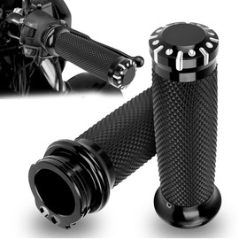 DREAMIZER 1 inch Motorcycle Grips Black Universal Motorcycle Handlebar Grips Cable Throttle Compatible with Harley Sportster Touring Dyna Softail 883