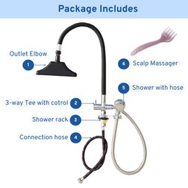 Waterfall Spa Shower for Shampoo Chairs Therapy Head with Shower Head, Salon Equipment for Head Massage, Black Set