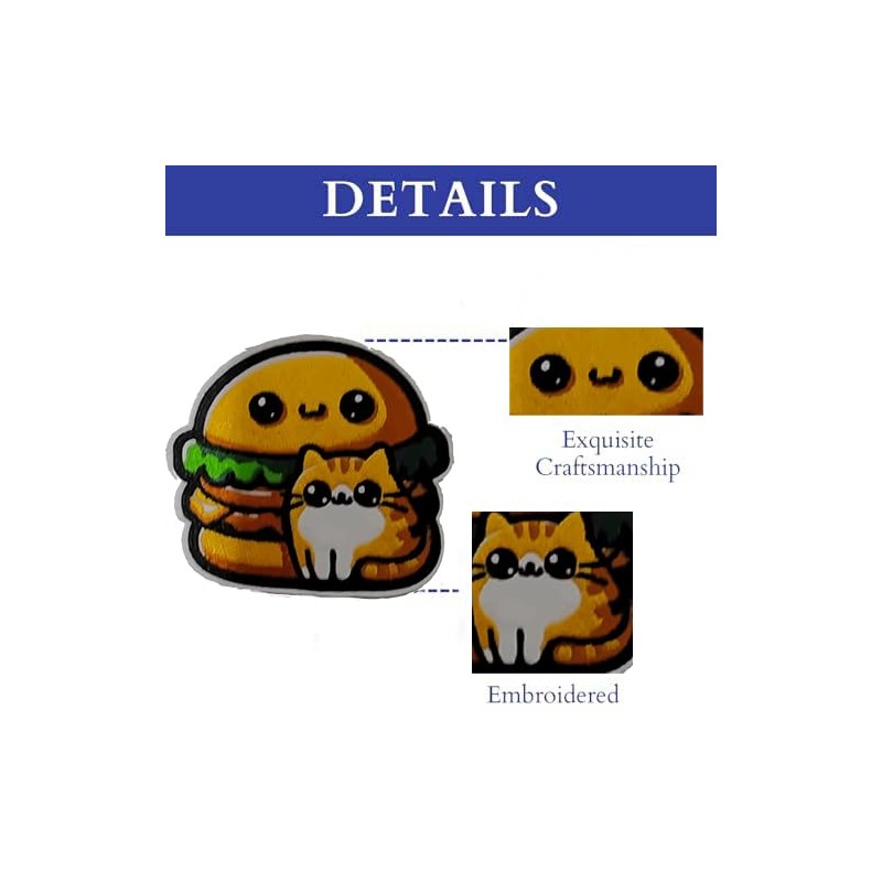 Obokata Embroidered Iron On Patches, Burgers and Cats Applique Patch,