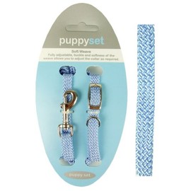 Wag N Walk Designer Soft Weave Puppy Collar & Lead Blue