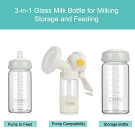 COMI Wide Neck Glass Breastmilk Collection n Storage Bottle, 6 Packs, 8oz with Screw Ring Sealing Disk; Re-markable Sealing Disc. BPA Free, Fits Breast Pumps & Nipples (3 Gray Lids + 3 Pink Lids)
