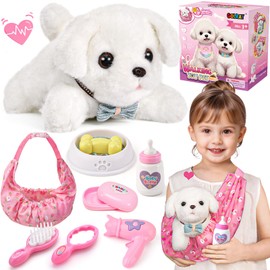 Golray Toy Dog for Kids Girls, Stuffed Dog with Heart Beat & Skeleton Transform, Sling Carrier & Toddler Girl Toy Kid Plush Puppy Pet Care Pretend Play Set, Birthday Gift for Girl 3 4 5 6 7 Years Old