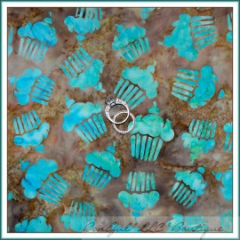 Signature BonEful Fabric FQ Cotton Quilt Brown Blue Aqua BATIK Small Cupcake Birthday Kid