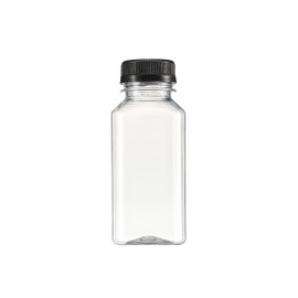 GUSTO [8 oz. - 15 Count Reusable Plastic Juice Bottles With Caps, Labels, Brush, and Silicone Funnel - Clear plastic Bottles with Caps, Juice Containers with lids, for All Beverages