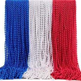 100 Pieces 4th of July Accessories Necklaces: Blue White and Red Beads Bulk, Patriotic Party Independence Memorial Day Favors Toys Decorations