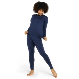 LAPASA Women's Thermal Underwear Set Fleece Lined Long Johns Top Shirt & Bottom Soft Base Layer Thermoflux 100 Mildly Warm Lightweight Cold Weather L17 Small Navy Blue