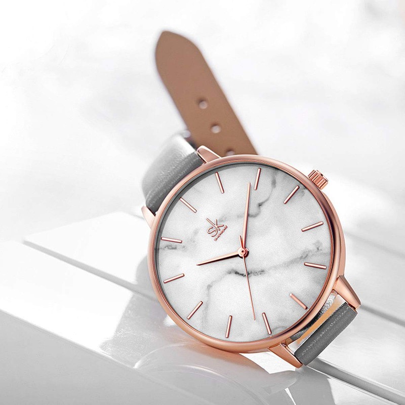Alienwork SK Minimalist Women's Ultra Flat Elegant Watch, Rose gold/white
