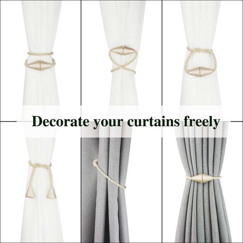 Nieffeiy 4 Pack Magnetic Curtain Tiebacks Rope Modern Handmade Curtain