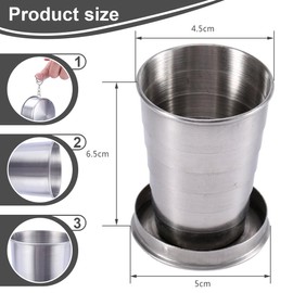 KEQAR Set of 2 Portable Stainless Steel Folding Cups, Telescopic Cups with Keyring for Outdoor Activities, Daily Use, Travel, Picnic and Hiking (75 ml)