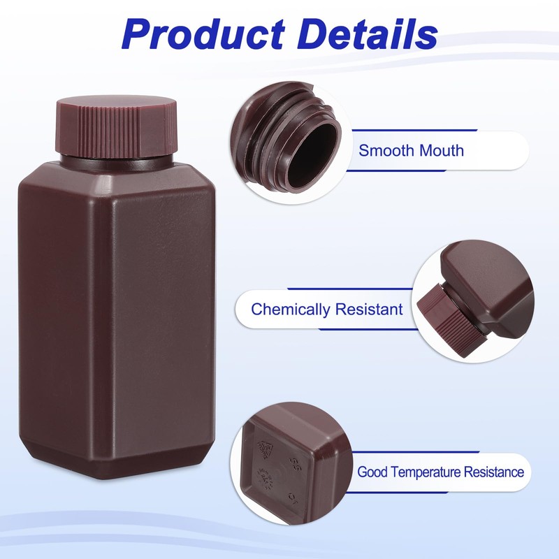 PATIKIL Reagent Bottles, 6 Pcs 100ml HDPE Narrow Mouth Square