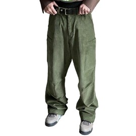 Floerns Men's Loose Fit Corduroy Elastic Waist Slant Pocket Straight Leg Pants Army Green Solid XL