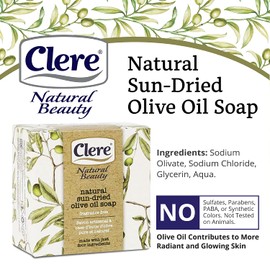 CLERE Natural Olive Oil Soap Bar – Handmade with 100% Natural Ingredients Gentle & Fragrance-Free, 200 Grams - Pack of 6