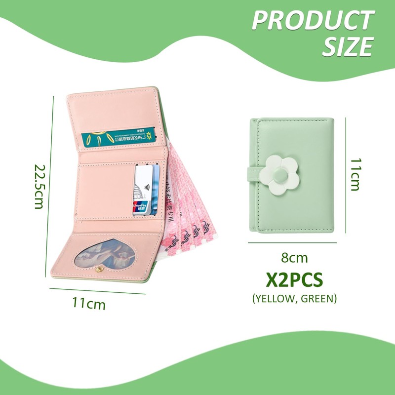 2 Pieces Women's Short Wallet, Cute Flower Wallet, Folding Wallet,