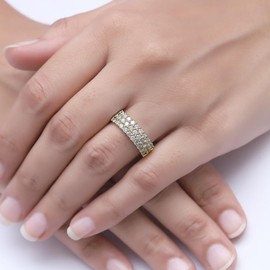 SAVEARTH DIAMONDS 1 1/2 Ctw Lab Created Moissanite 3-Row Half Eternity Anniversary Band Ring For Women In 14K Yellow Gold Plated Sterling Silver (1.50 Cttw), Gift For Her Ring Size-6.5