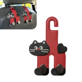 Shakas Car Headrest Hook, 2-in-1 Seat Back Storage Hook for Handbags Umbrellas Hats, Leather + Alloy Cute Cat Decoration Hanging Organizer, Universal for Most Cars, Trucks, SUVs (Red)