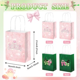 MARCSONNIA 12 Pcs Decorative Gift Bags Set with Crown and Bow Designs, Pink and Green Party Favor Bags with Handles
