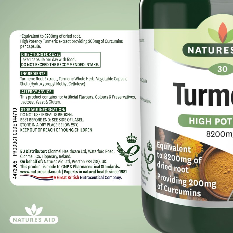 Natures Aid Turmeric 8200 mg, High Potency Extract plus Whole