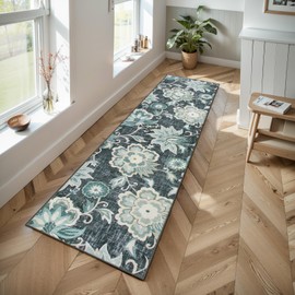 Beeiva Floral Kitchen Runner Rug, 2.5x10 Runner Rug Vintage Blue Rug Runners for Hallways, Kitchen Rugs Non Slip Washable Paisley Stair Print Runner Carpet for Entryway Laundry Room