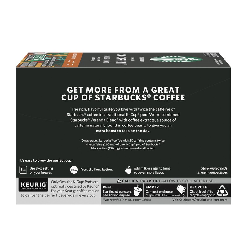 Starbucks K-Cup Coffee Pods, Medium Roast Coffee With 2X Caffeine