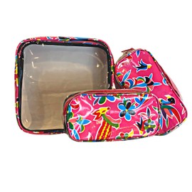 Alux 3-Pc Travel Makeup Bags for Women; Multi-Color, Chic and Stylish Travel Toiletry Bag Set; Large and Medium Makeup Bags for Vanity and Luggage and Small Makeup Bag for Purse - Otomi Pink