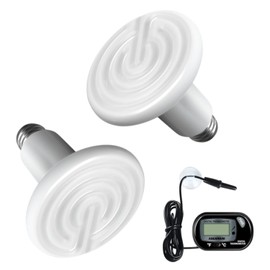 Simple Deluxe 100W 2-Pack Ceramic Heat Lamp Reptile Heat Emitter Heater Lamp Bulb No Light with Free Digital-Thermometer, for Pet Brooder Coop Chicken, Turtle Lizard Snake Aquarium Tank, White
