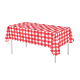 Laroder 2 Pcs Red and White Checkered Tablecloth Plaid Plastic Table Cloths for 6 to 8 Foot Rectangle Tables Red Gingham Tablecloth Disposable for Camping Picnic Birthday Decorations 54 x 108 in