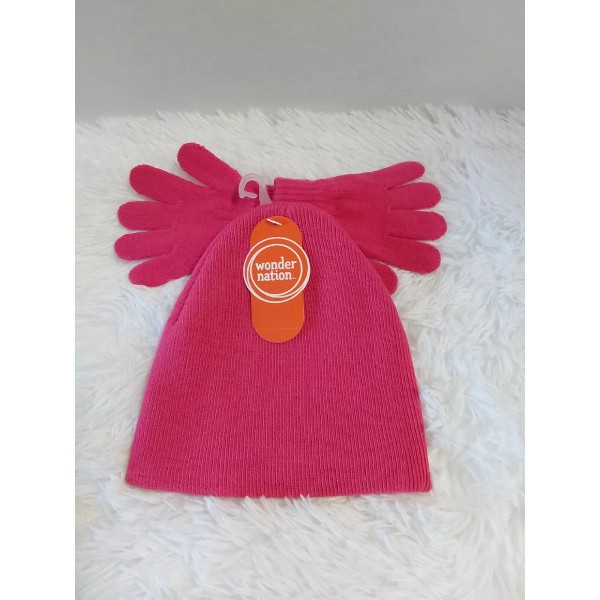 Wonder Nation Kids Knit Beanie Hat & Glove Combo Fuchsia