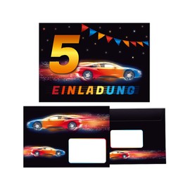 12 Invitation Cards with 12 Envelopes for Children's 5th Birthday Party Invitation for Boys Racing Car