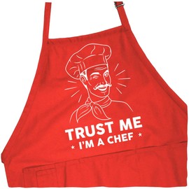ApronMen - Trust Me I'm a Chef - Funny BBQ Apron for Dads - 1 Size Fits All Chef Quality Cotton 4 Utility Pockets, Adjustable Neck and Extra Long Waist Ties - Red Color